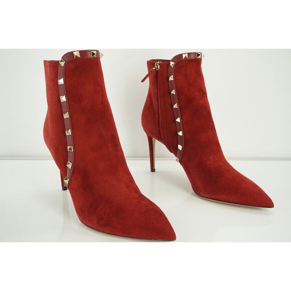 Valentino Rockstud Pointy Toe Red Suede Ankle Boots Size 40. 5 10.5 NIB $1445 - Picture 4 of 12